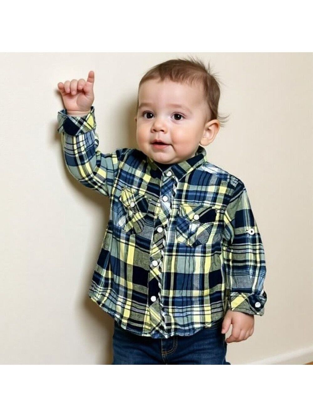 𝅺GENUINE Kids from Oshkosh B’Gosh Blue Plaid Shirt with Snaps size 18 months